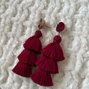 Wine Red Tassel Druzy Style Earrings